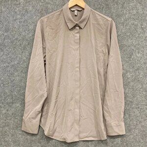 H&M Blouse Womens Size 14 Khaki Green Long Sleeve Button Up Business Shirt